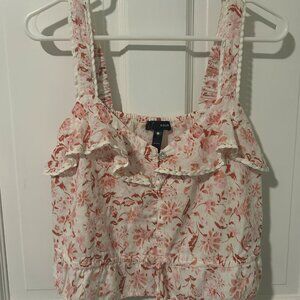 Aqua Size Small Cotton Floral Crop Tank Top